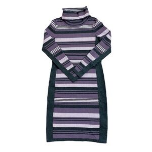 𝅺Etcetera Women’s Sweater Dress Knit Turtleneck Knee Length Purple Grey sz S